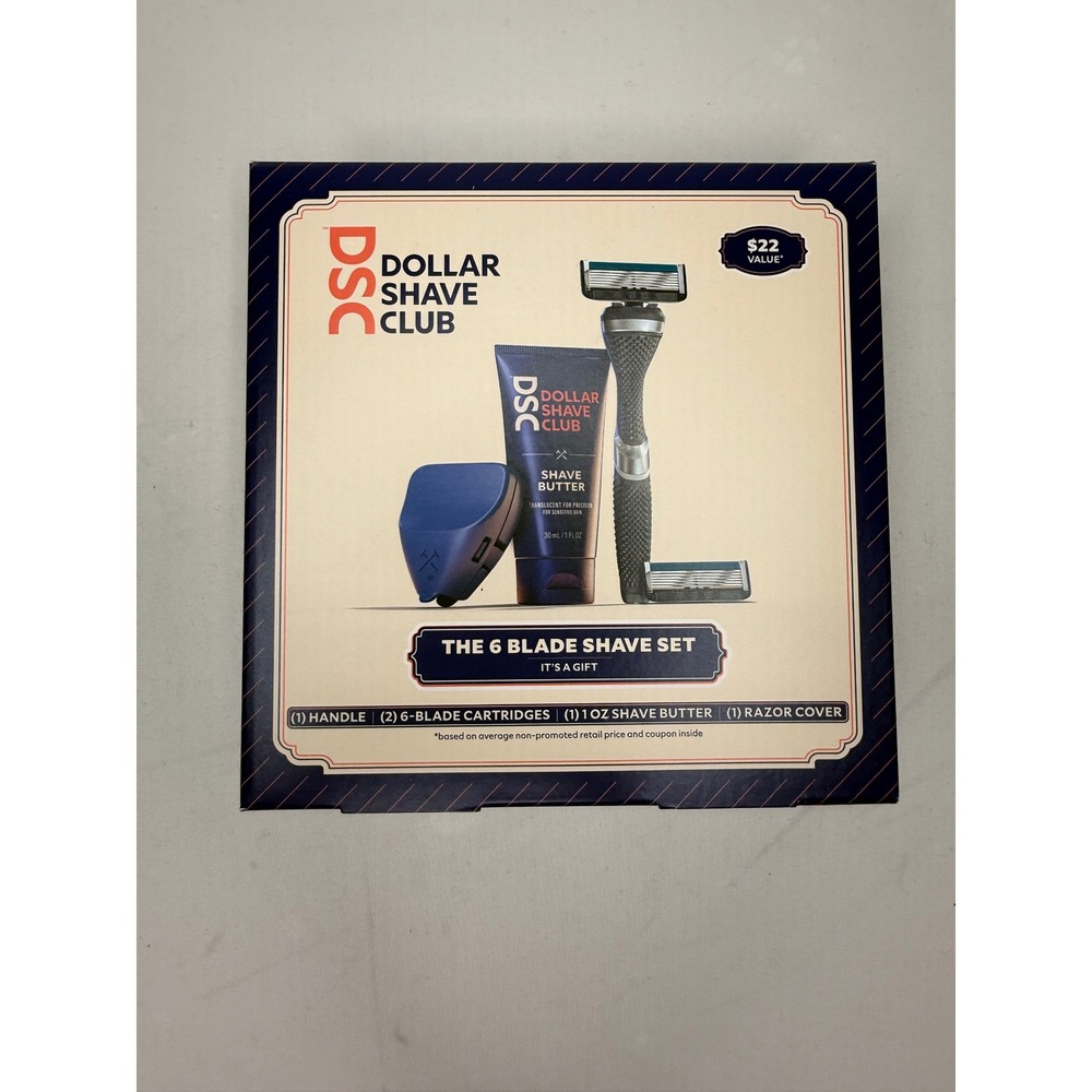 Dollar Shave Club 6 Blade Shave Set Handle Butter Cartridges Razor Cover Gift